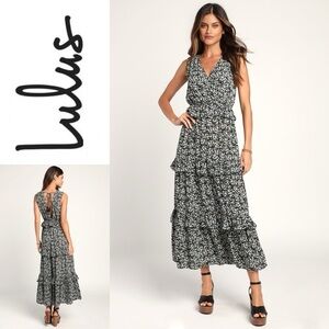 Lulu's Elegant Black and White Floral Maxi Dress